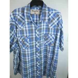 Wrangler Wrancher Blue Checked Pearl Snap Long
